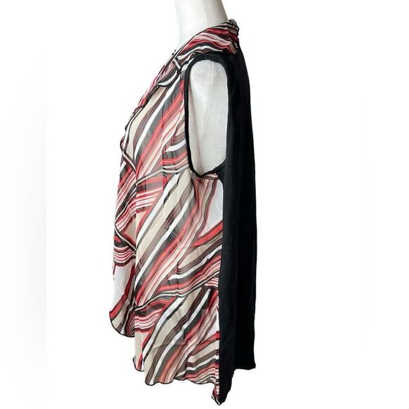 Chicos Long Open Vest Size 1 Womens Small Sheer Black Red Tan Stretch Back MED - Picture 3 of 14